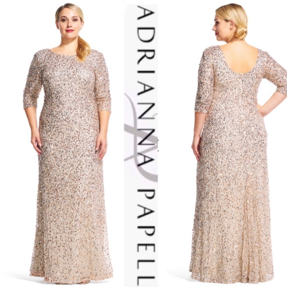 NEVER WORN Adrianna Papell 3/4 sleeve sequin scoop back dress Plus size US 18